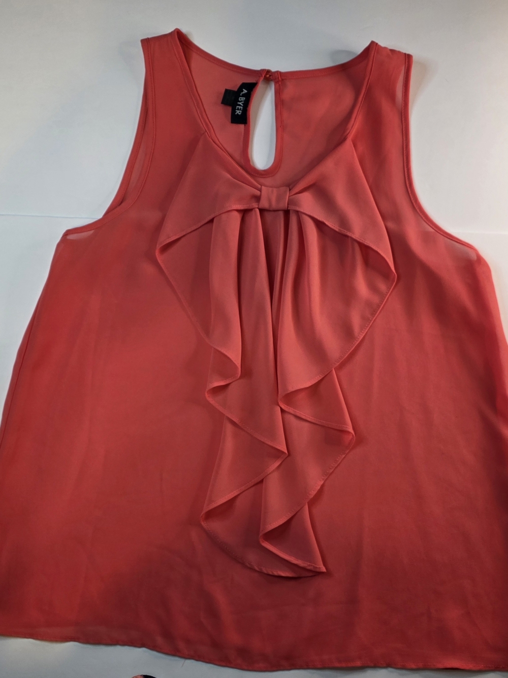 A. Byer Coral Pink Sleeveless Ruffle Front Blouse Size M